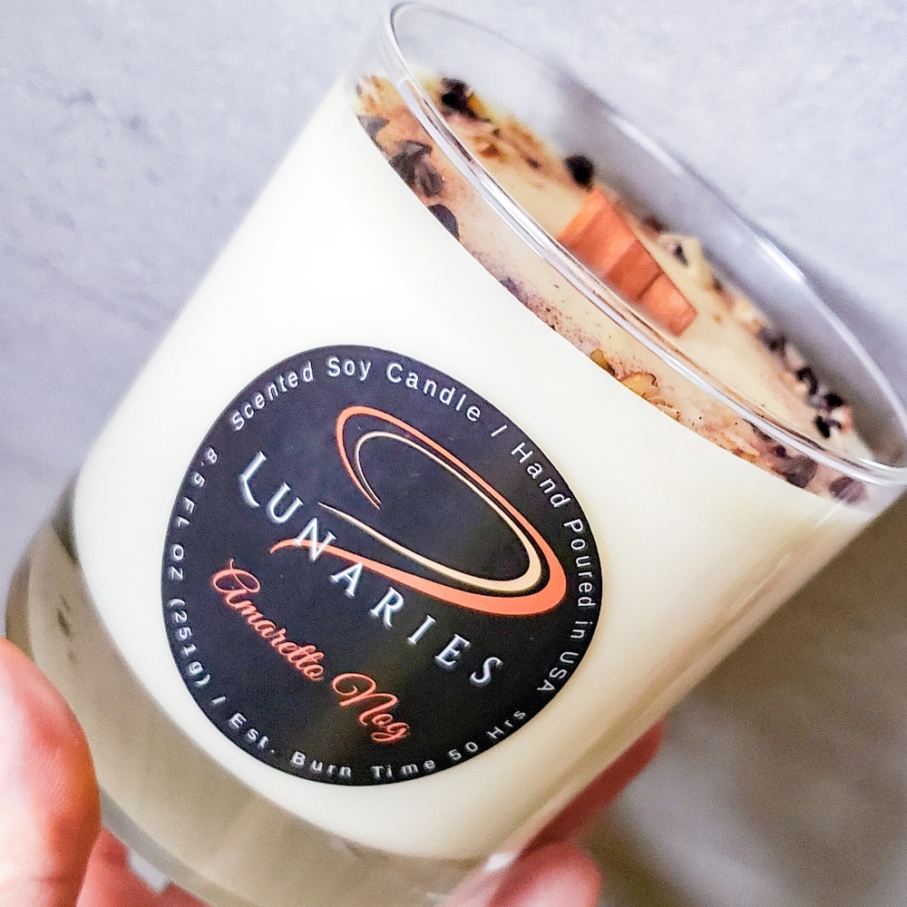 Amaretto Nog Soy Wax Candle w/ Wood Wick and Botanicals - Picture 5 of 10